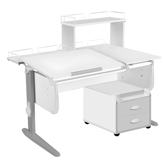 Парта Дэми СУТ-25-04Д1 120 см раздельная с тумбой с приставкой и надстройкой белый/белый/серый c тумбой ТУВ-09 Парта Дэми СУТ-25-04Д1 120 см раздельная с тумбой с приставкой и надстройкой белый/белый/серый c тумбой ТУВ-09