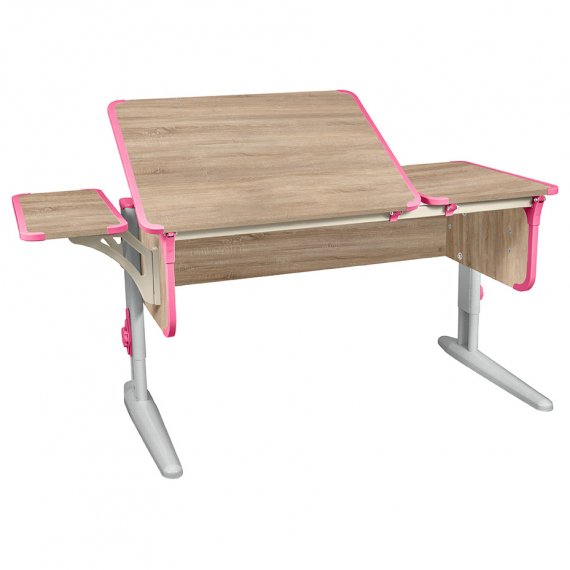 Парта Дэми СУТ.42 с боковой полкой дуб/серый/розовый