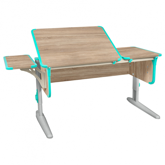 Парта Дэми СУТ.42 с боковой полкой дуб/серый/аквамарин