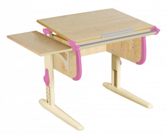 Парта Дэми  СУТ-24-01К 75см с боковой приставкой клен/розовый/бежевые ноги