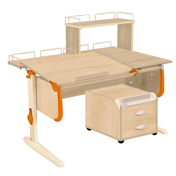 Парта Дэми СУТ-25-04Д1 120 см раздельная с тумбой с приставкой и надстройкой клен/оранжевый/бежевый c тумбой ТУВ-09