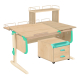 Парта Дэми СУТ-25-04Д1 120 см раздельная с тумбой с приставкой и надстройкой клен/аквамарин/бежевый c тумбой ТУВ-09 Парта Дэми СУТ-25-04Д1 120 см раздельная с тумбой с приставкой и надстройкой клен/аквамарин/бежевый c тумбой ТУВ-09