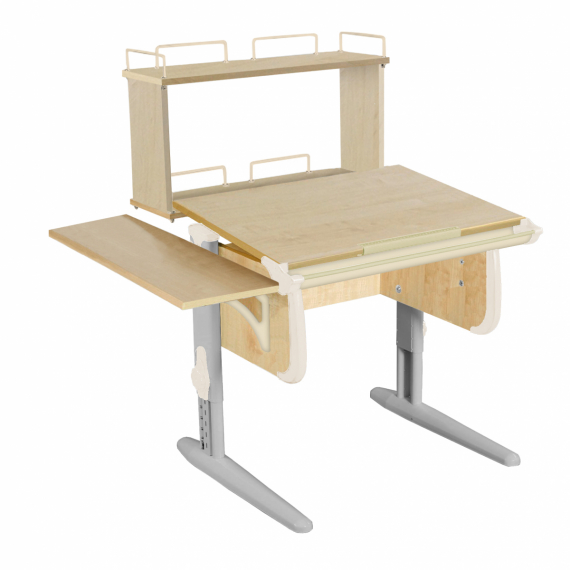 Парта Дэми СУТ-24-02Д 75см с надстройкой и боковой приставкой клен/бежевый/серые ноги