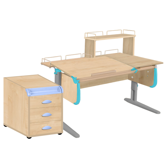Парта Дэми СУТ-25-04Д1 120 см раздельная с тумбой с приставкой и надстройкой клен/ниагара/серый c тумбой ТУВ.06