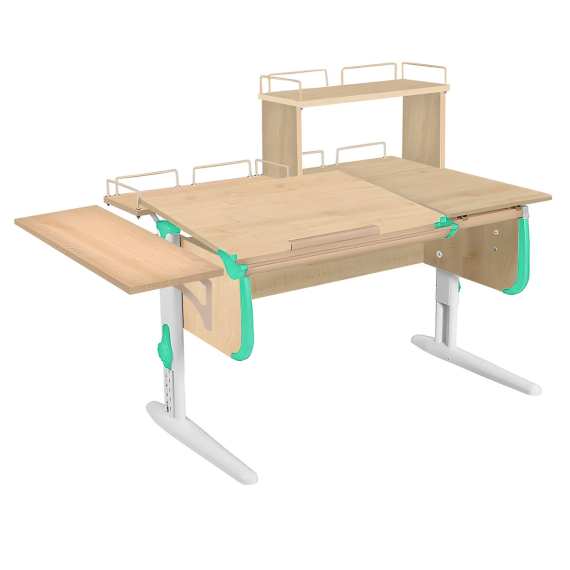 Парта Дэми  СУТ-25-02Д1 120см раздельная с двумя приставками и надстройкой клен/аквамарин/белый каркас