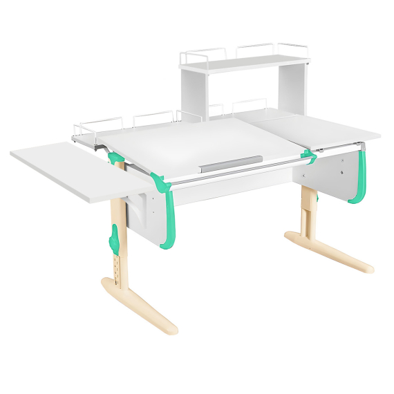 Парта Дэми  СУТ-25-02Д1 120см раздельная с двумя приставками и надстройкой белый/аквамарин/бежевый каркас Парта Дэми  СУТ-25-02Д1 120см раздельная с двумя приставками и надстройкой белый/аквамарин/бежевый каркас