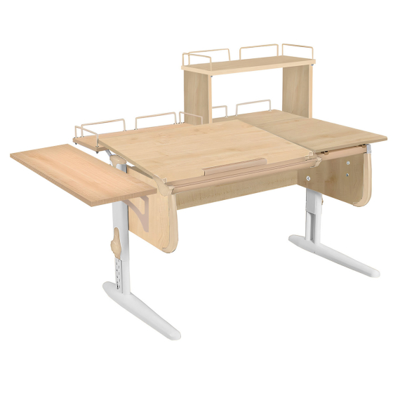 Парта Дэми  СУТ-25-02Д1 120см раздельная с двумя приставками и надстройкой клен/бежевый/белый каркас