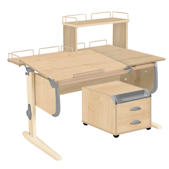 Парта Дэми СУТ-25-04Д1 120 см раздельная с тумбой с приставкой и надстройкой клен/серый/бежевый c тумбой ТУВ-09 Парта Дэми СУТ-25-04Д1 120 см раздельная с тумбой с приставкой и надстройкой клен/серый/бежевый c тумбой ТУВ-09