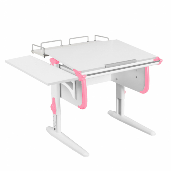 Парта Дэми СУТ-24-02 75см с двумя приставками белый/розовый/белые ноги