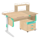 Парта Дэми СУТ-25-04Д1 120 см раздельная с тумбой с приставкой и надстройкой клен/аквамарин/белый c тумбой ТУВ-09 Парта Дэми СУТ-25-04Д1 120 см раздельная с тумбой с приставкой и надстройкой клен/аквамарин/белый c тумбой ТУВ-09
